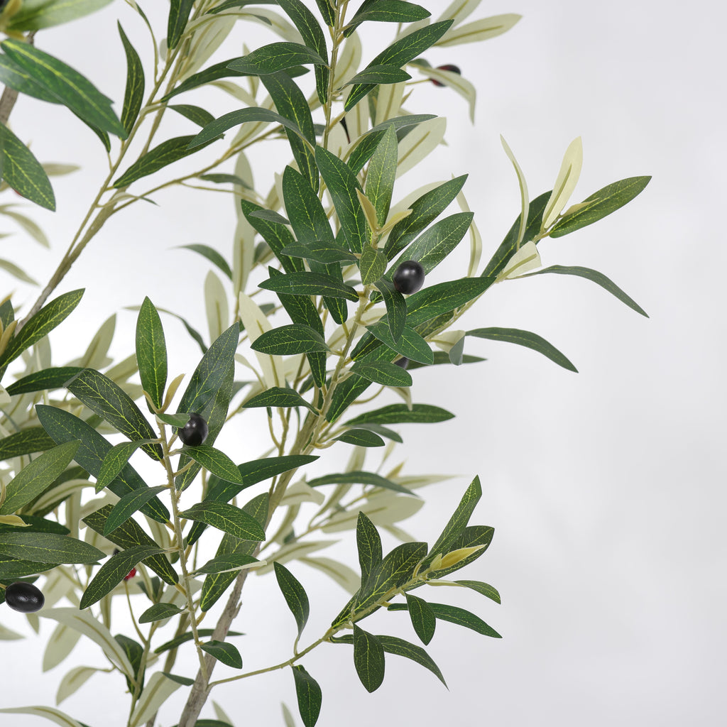 8FT Artificial Olive Tree with Decorative White Planter - Green Leaves
