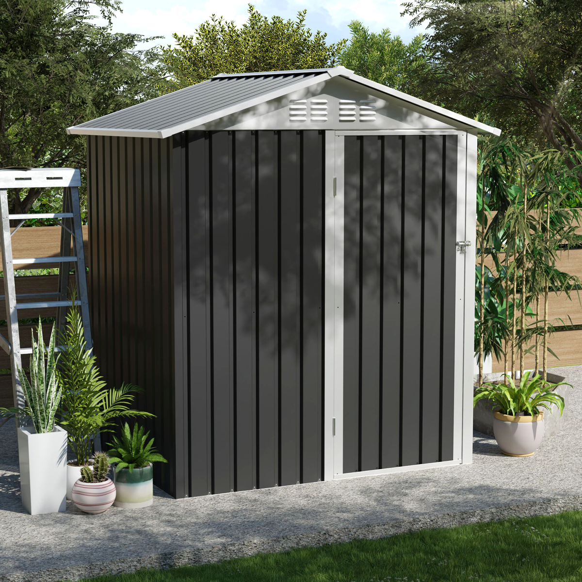 Metal Outdoor Storage Shed with Hinge Door - Grey