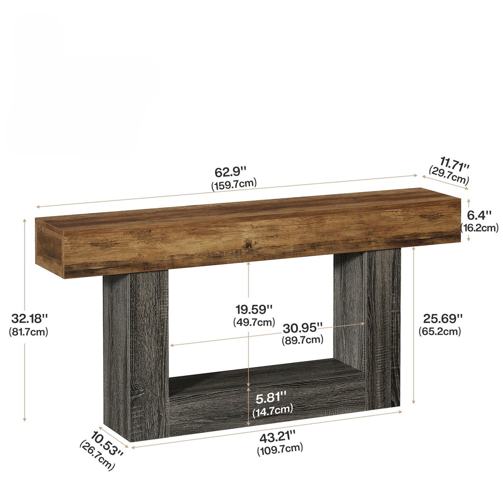 Console Table with 2 Tier Storage and U-Shaped Base - Light Brown or Dark Brown