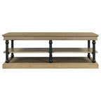 Wood Coffee Table with Black Legs and Open Storage Shelves - Brown