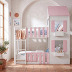 Full Over Full House Bunk Bed with Storage - Pink