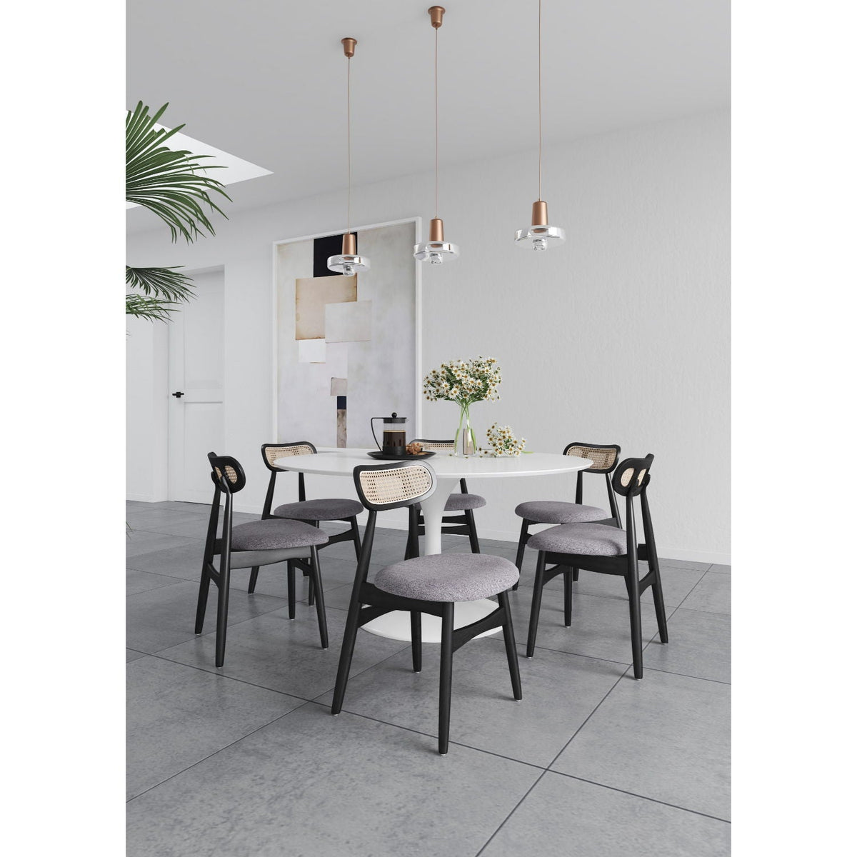 Dining Chair Set with Cane Backrest - Black or Light Brown