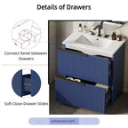 Fluted Bathroom Vanity with Ceramic Sink and Moisture-Proof Cabinet - 30" Wide
