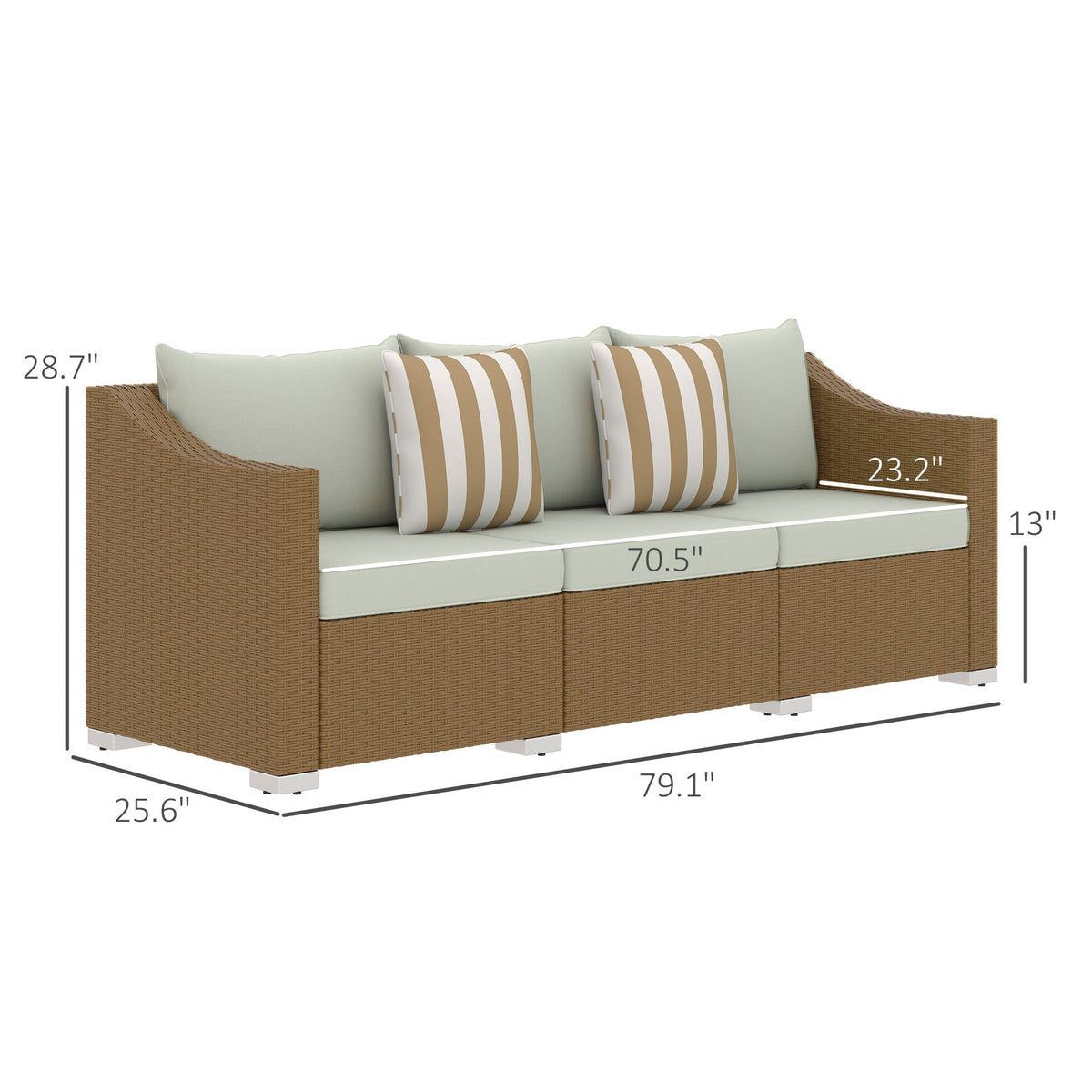 Rattan Wicker Outdoor Sofa with Cushions and Throw Pillows