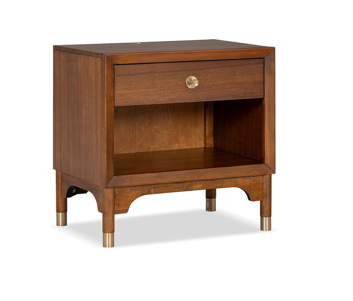 Mid Century Modern Nightstand with USB Port - Wood, Gold Accent