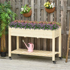 Raised Wooden Planter Box with Lockable Wheels - Natural
