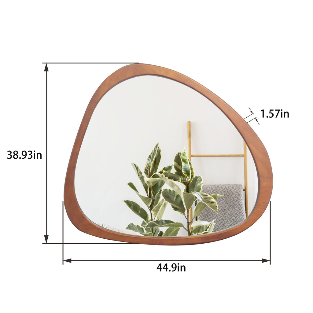 Asymmetrical Wall Mirror with Solid Natural Wood Frame - Large Sized Dressing Mirror