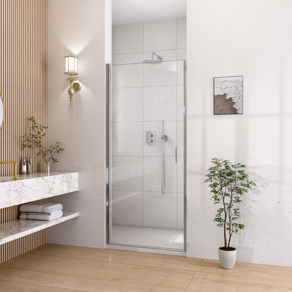 Semi-Frameless Circular Pivot Shower Door with Soft-Close Magnetic Seal - Chrome