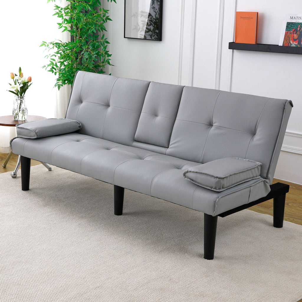 Foldable Sofa Bed with Cup Holder and Solid Wood Frame - Multiple Colors