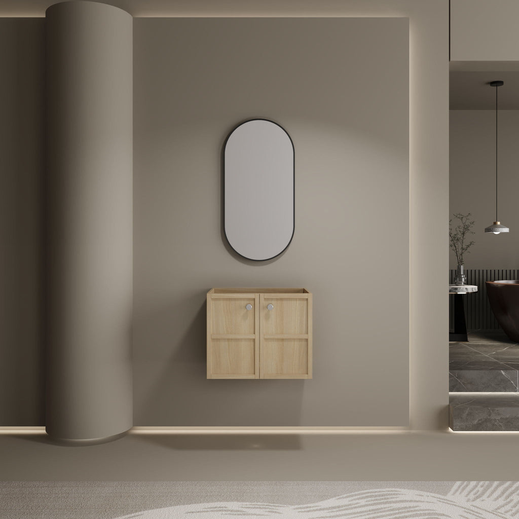 Modern Wall Mounted Bathroom Vanity with Soft Closing Doors - Light Brown