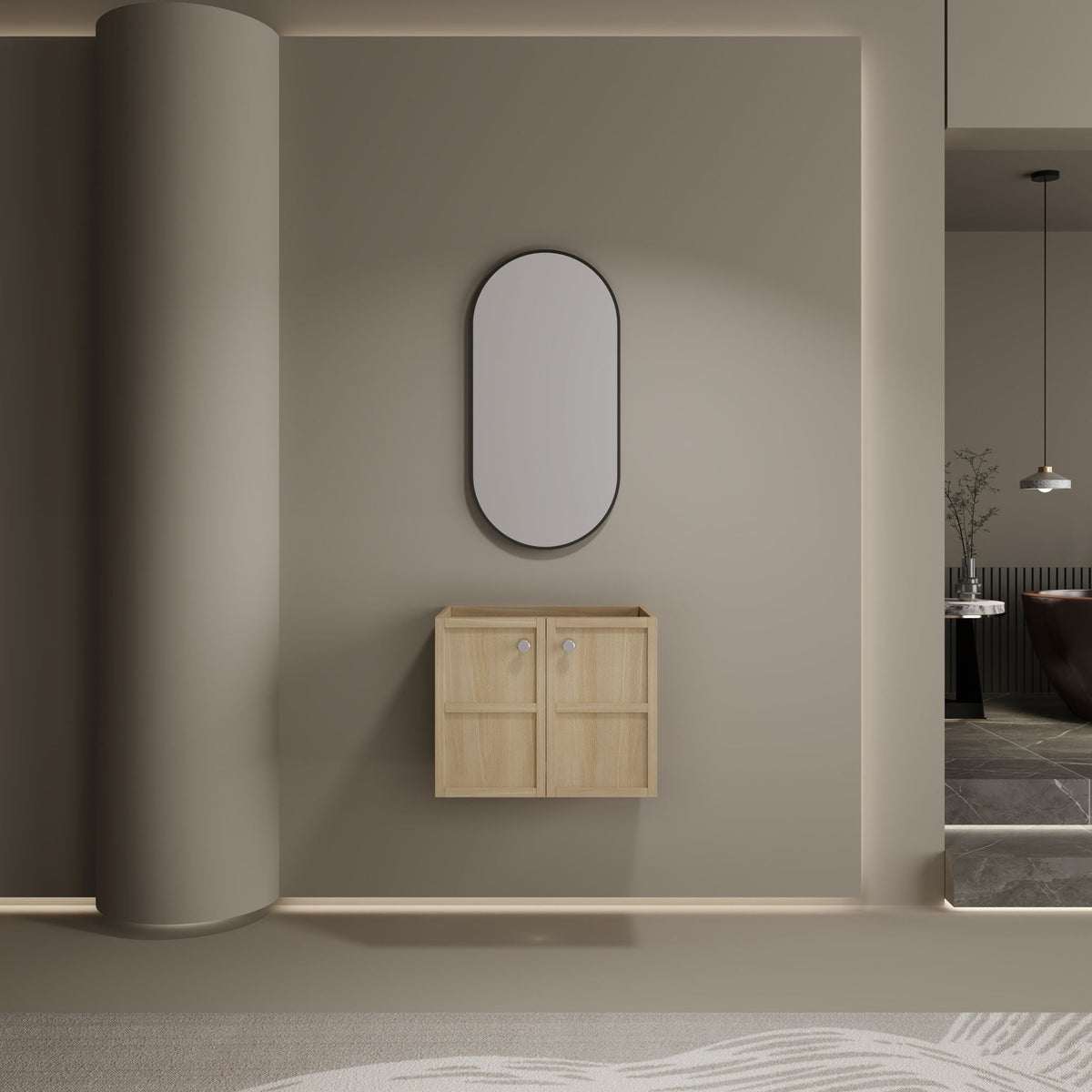 Modern Wall Mounted Bathroom Vanity with Soft Closing Doors - Light Brown