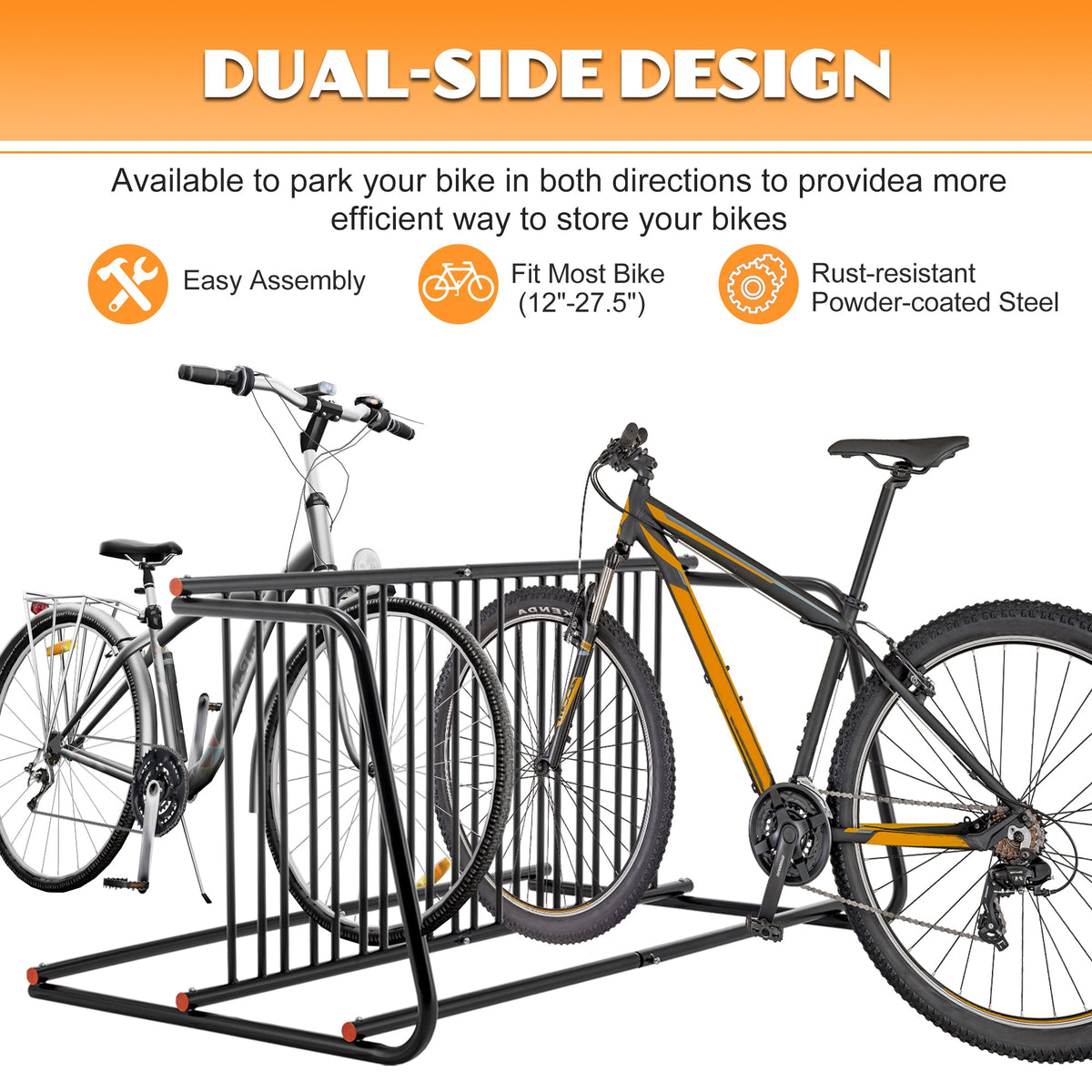 10-Bike Floor Rack with Double-Sided Storage - Metal