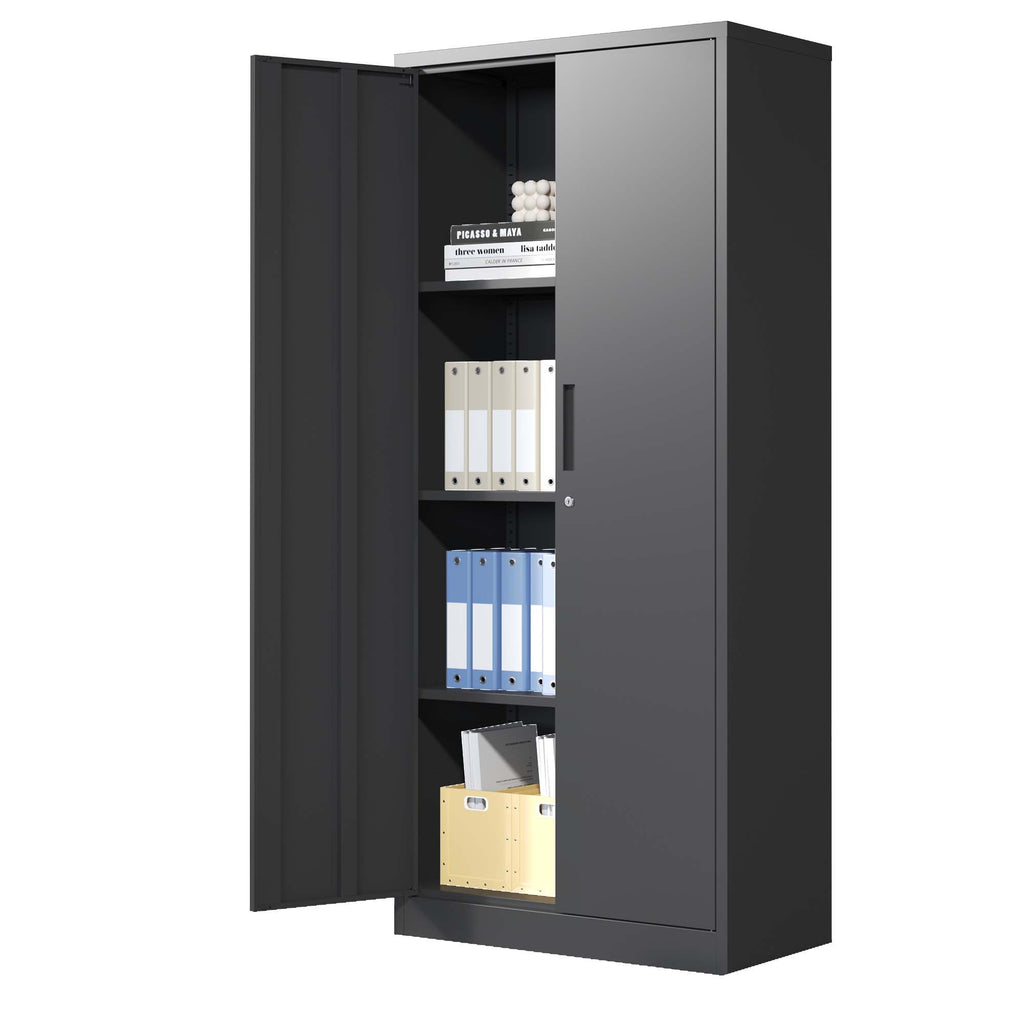 Heavy Metal Garage Storage Cabinet with Locking Doors - Black or White