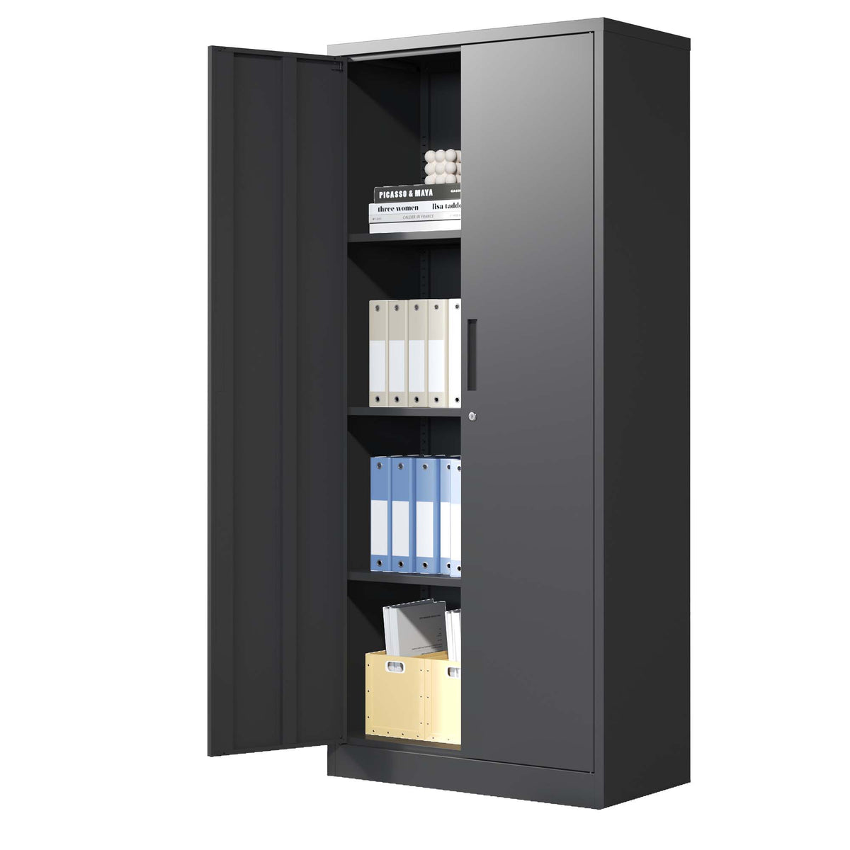 Heavy Metal Garage Storage Cabinet with Locking Doors - Black or White