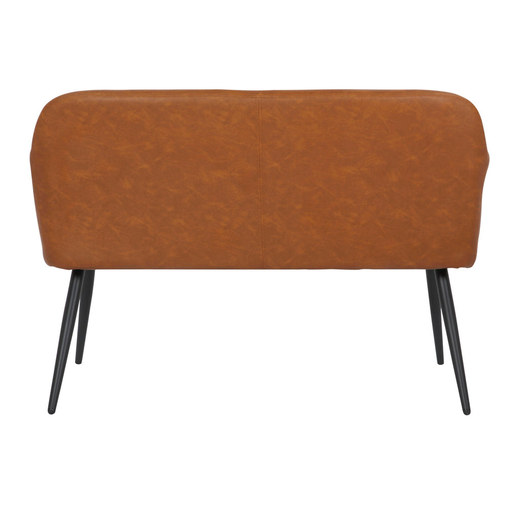 Industrial High Back Upholstered Bench with Faux Leather - Black / Camel