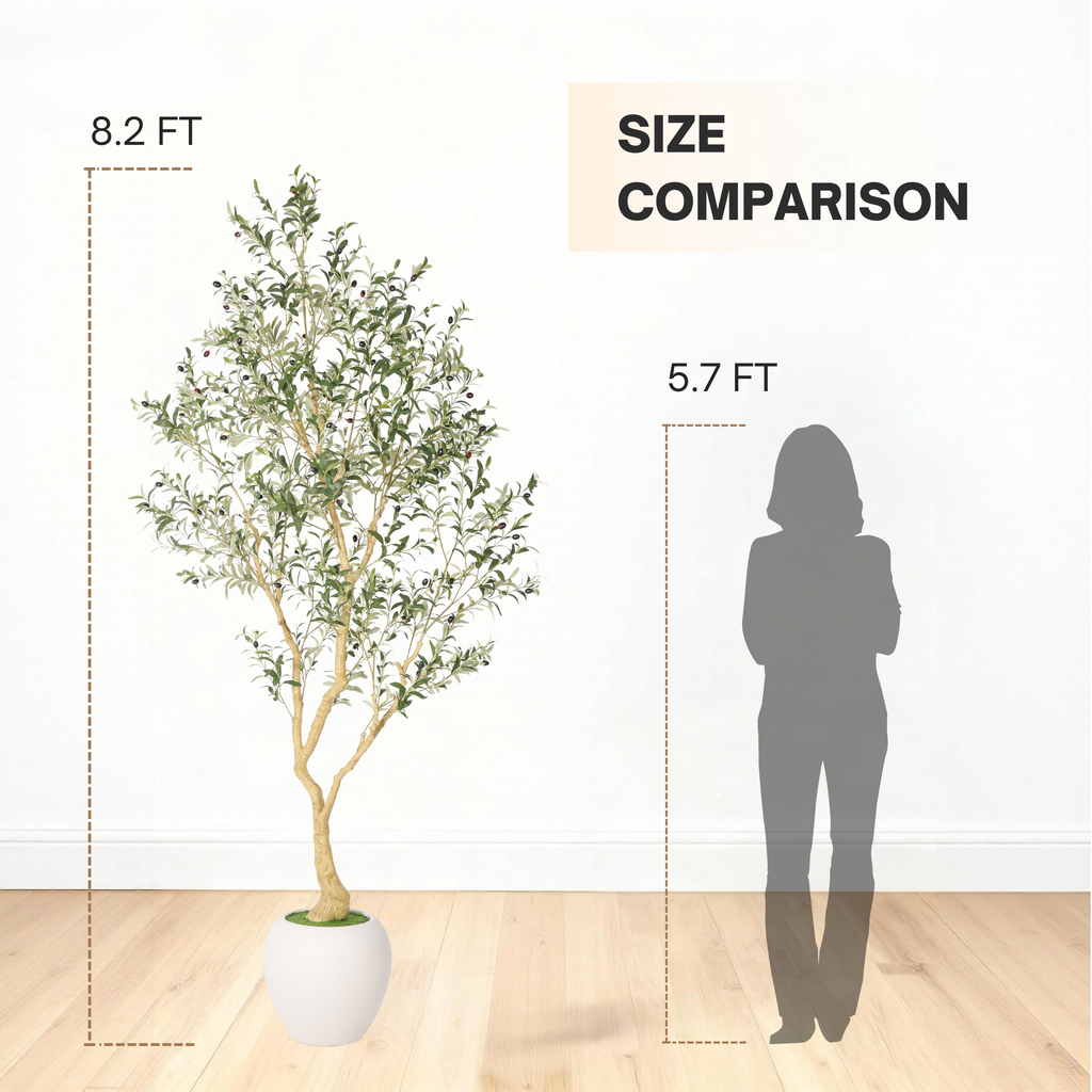 8.2FT Artificial Olive Tree with Decorative White Planter – Green Leaves
