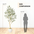 8.2FT Artificial Olive Tree with Decorative White Planter – Green Leaves
