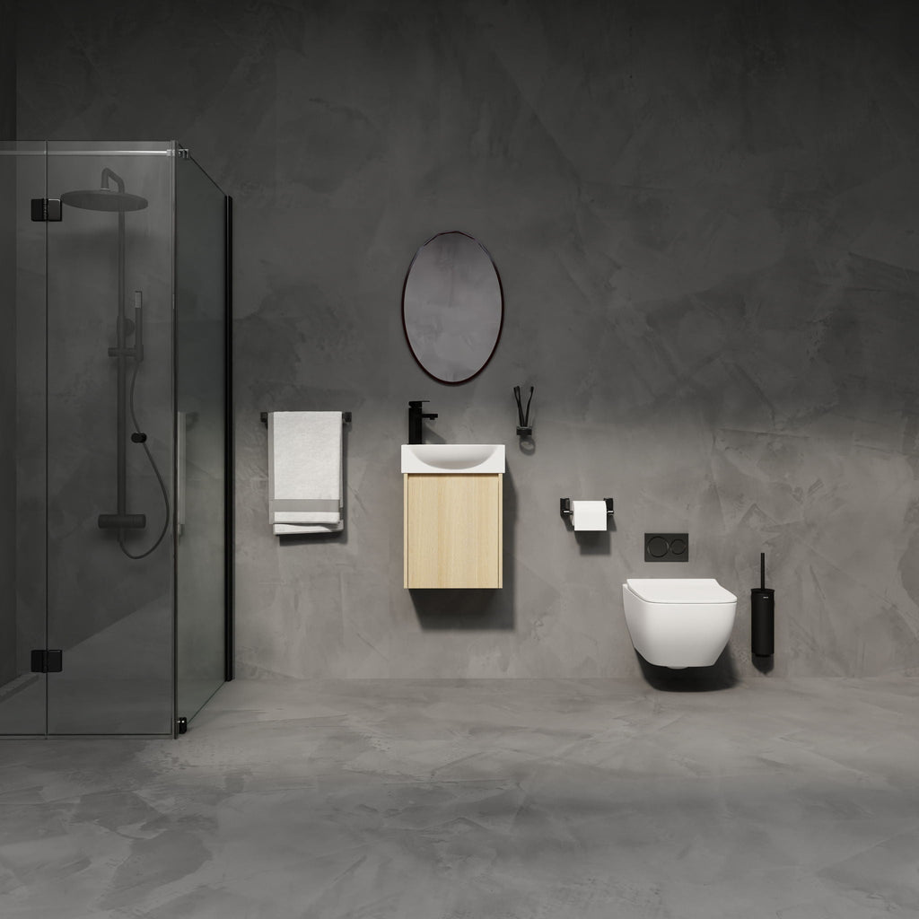 Modern Bathroom Vanity with Ceramic Basin and Storage Cabinet - Light Brown, Black, or White