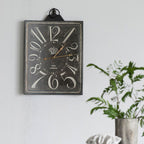 Large Vintage Rectangular Wall Clock with Numerals - White / Black