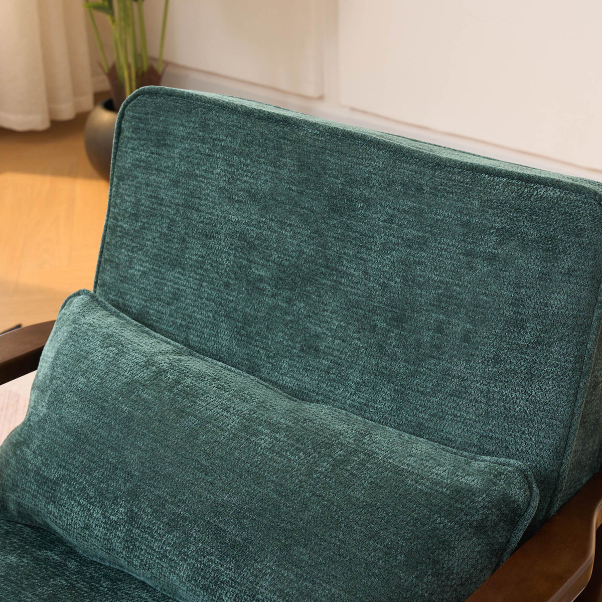 Living Room Chair with Lumbar Pillow and Solid Wood Frame - Dark Gray, Dark Green, Beige