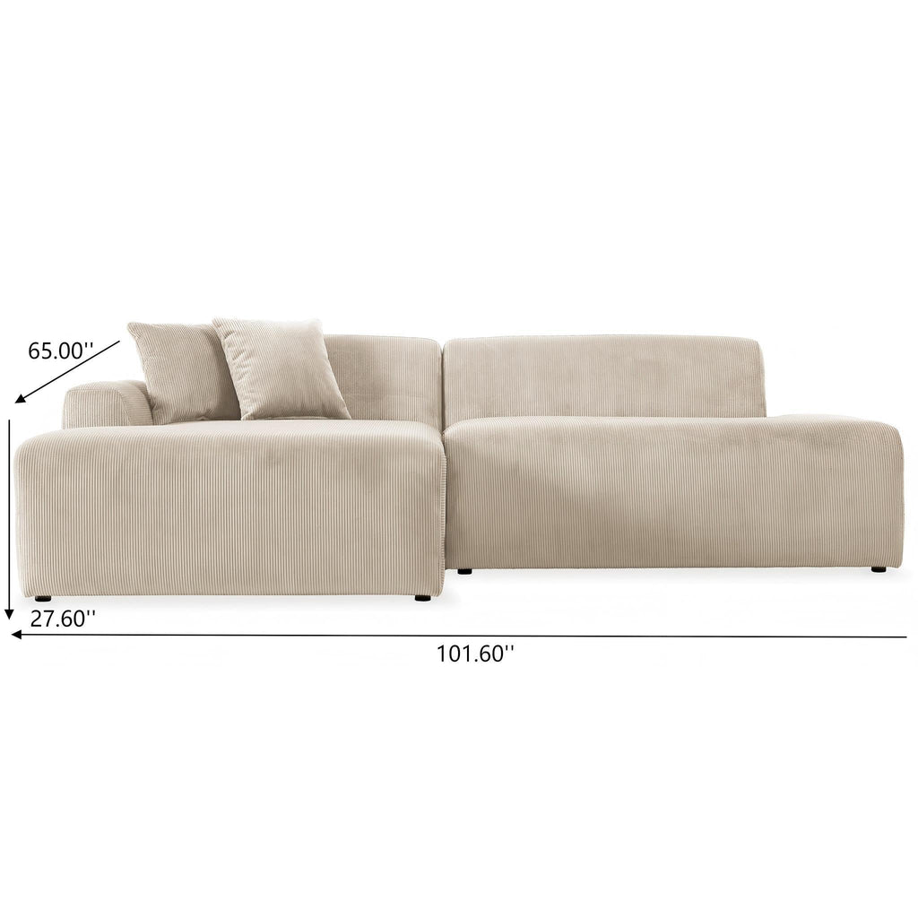 High-Quality Microfiber Sectional Sofa with Deep Seating - Beige or Dark Green