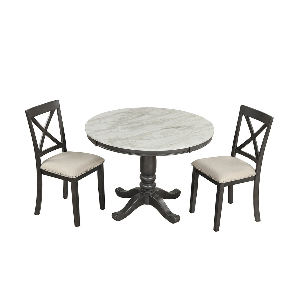 5-Piece Solid Wood Dining Set — White or Dark Gray