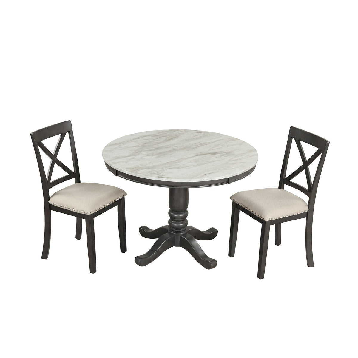 5-Piece Solid Wood Dining Set — White or Dark Gray