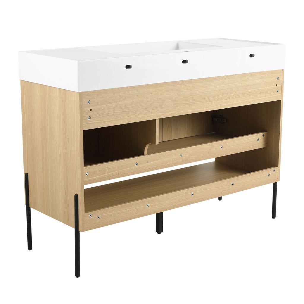 Modern Bathroom Vanity Combo with Single Resin Sink and Storage Cabinet - Light Brown