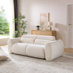 Curved 3-Seater Upholstered Chenille Sofa with Round Arm - Snow