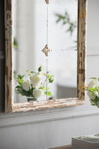Large & Framed Arched Wall Mirror with Decorative Window Design - Cream