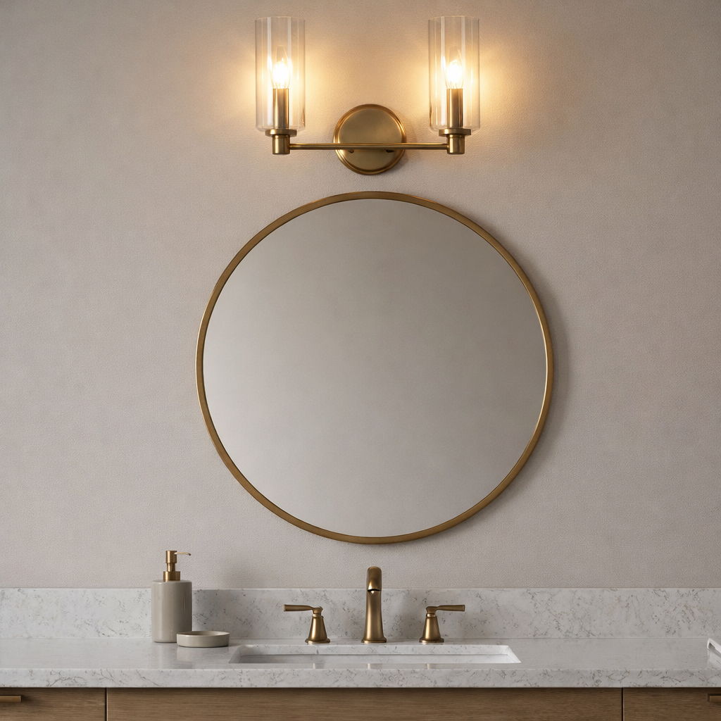 Regal Double Light Vanity With Clear Ribbed Satin - Antique Brass / Clear