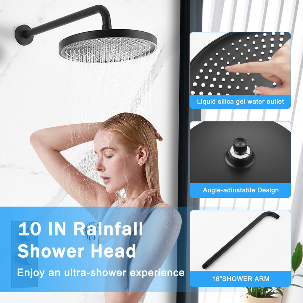 10" Shower System Set with Control Valve – Solid Brass – Gold or Black