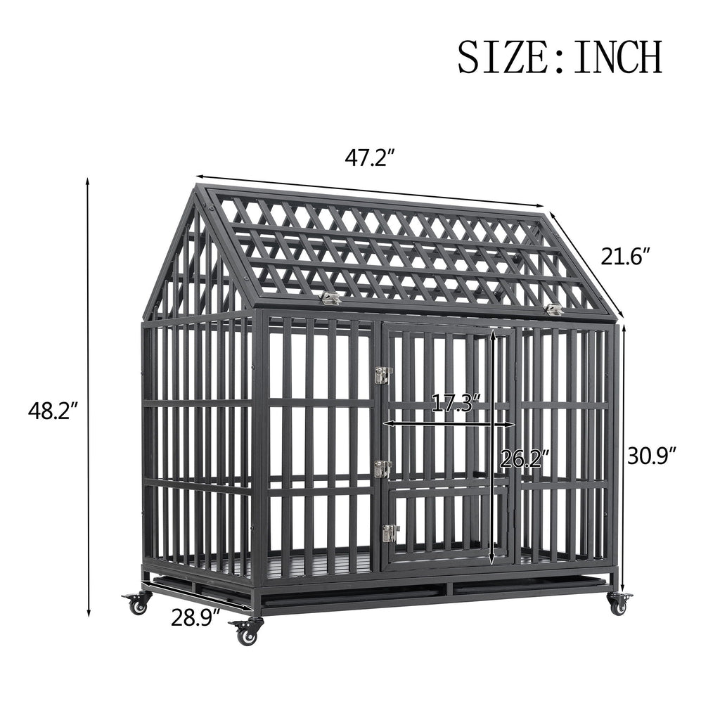 Heavy Duty Dog Crate with Lockable Wheels - Black