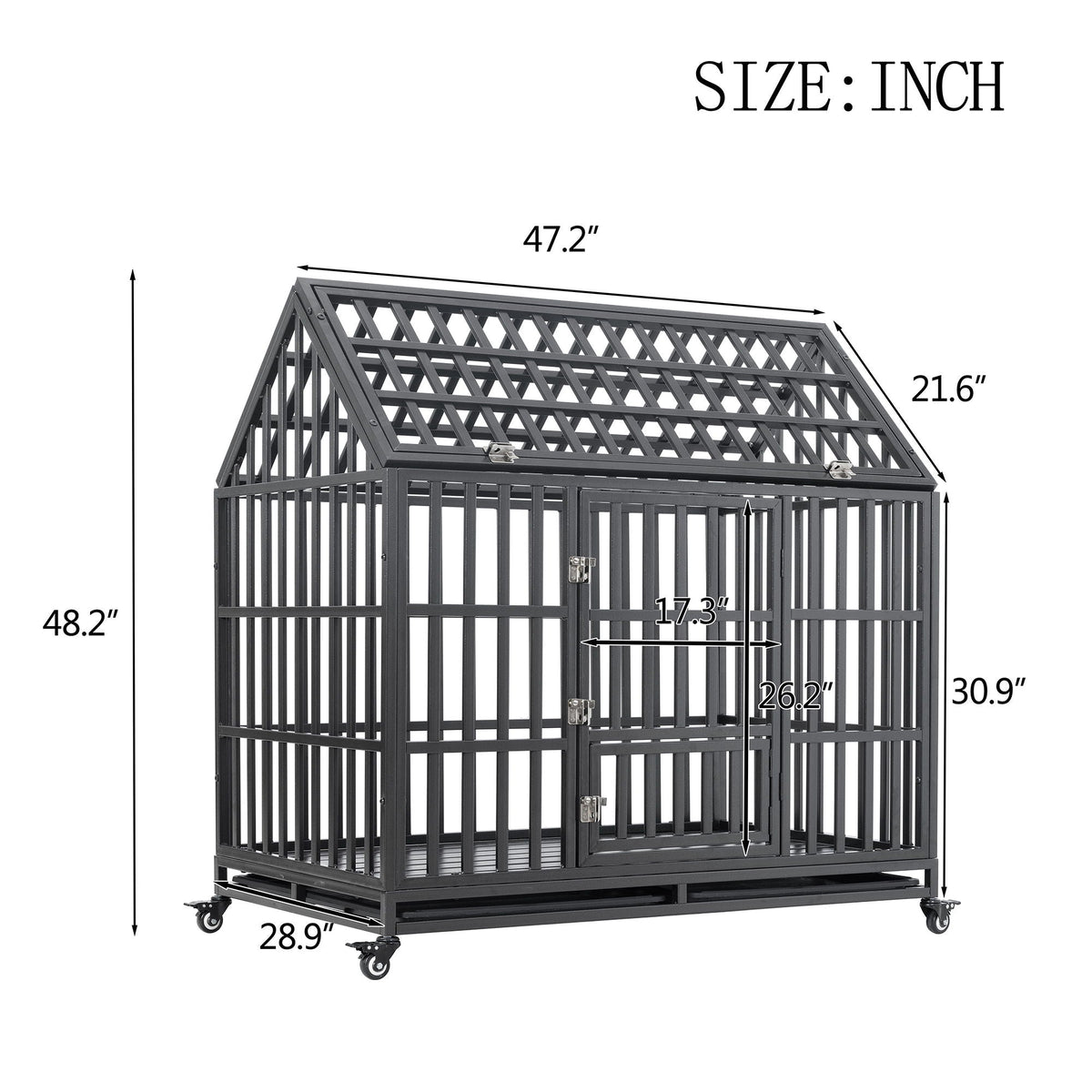 Heavy Duty Dog Crate with Lockable Wheels - Black