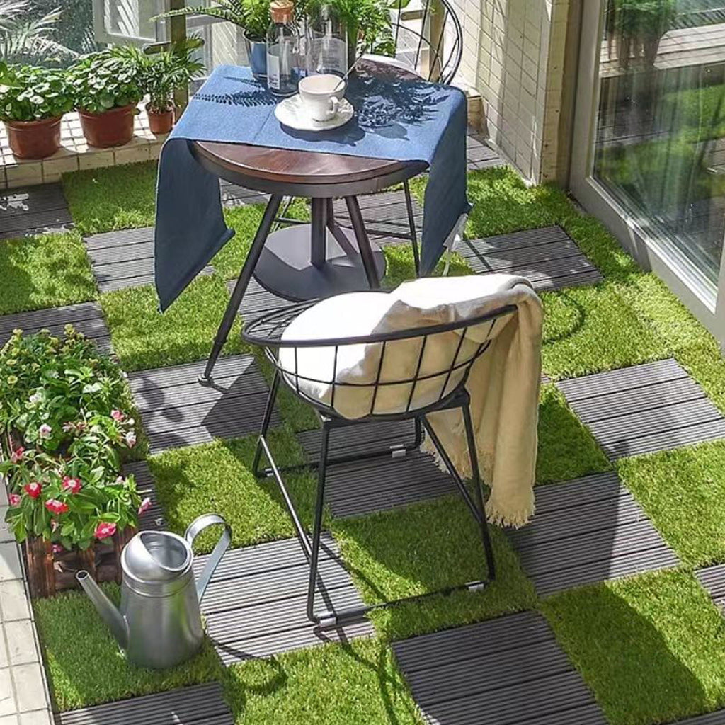 Artificial Lawn Interlocking Grass Tiles with Snap-Together Design - Green
