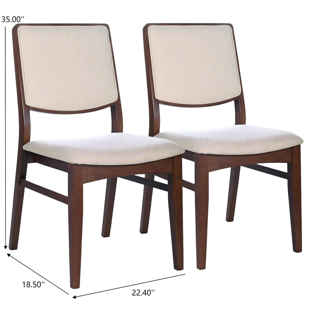 Beige Linen Dining Chair Set of 2 with Padded Seat - Skylar