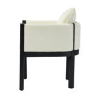 Linen Upholstered Armchair with Black Rubber Wood Legs - White