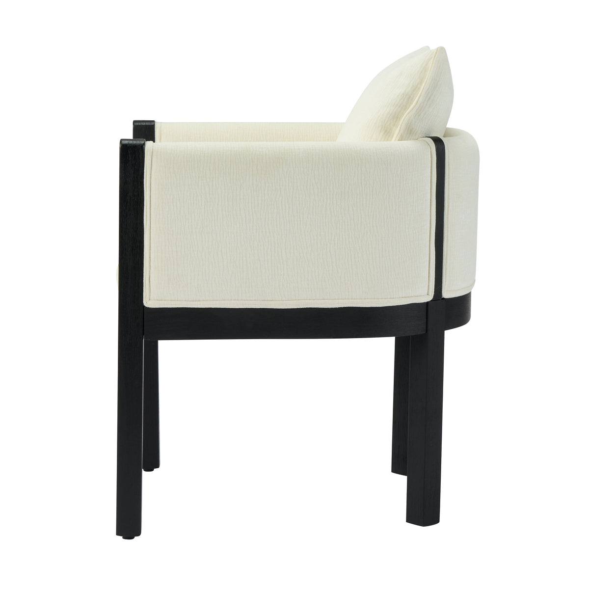 Linen Upholstered Armchair with Black Rubber Wood Legs - White