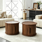 Round Nightstands with Sliding Door Storage - Walnut