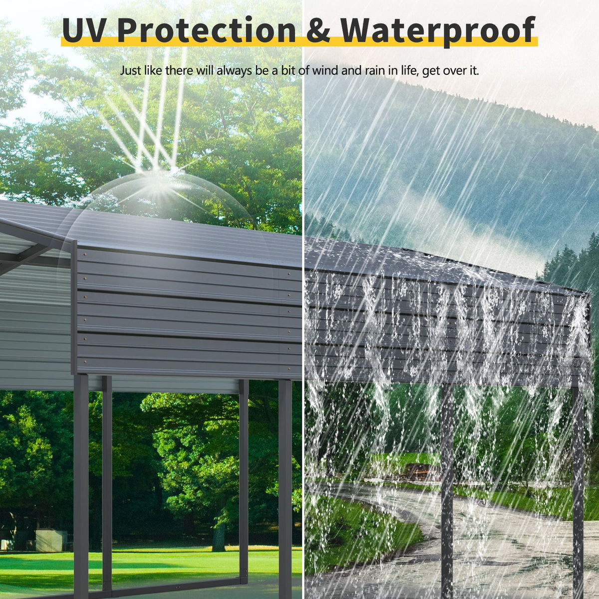 10 x 15 Ft Heavy Duty Carport Canopy with Galvanized Steel Roof - Charcoal