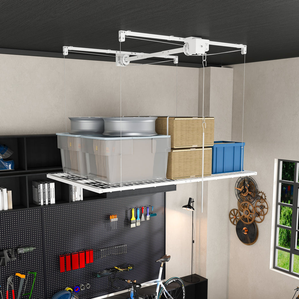 Overhead Garage Storage Rack with All-Steel Construction - White