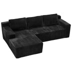 Corduroy Modular L Shaped Sectional Sofa with Plush Upholstery - Beige