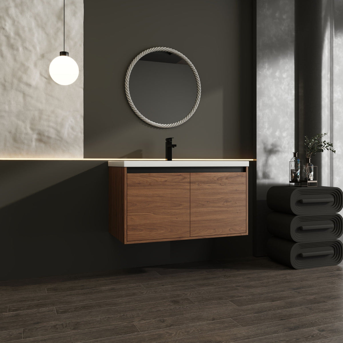 Bathroom Vanity Set with Resin Countertop Sink - Dark Brown