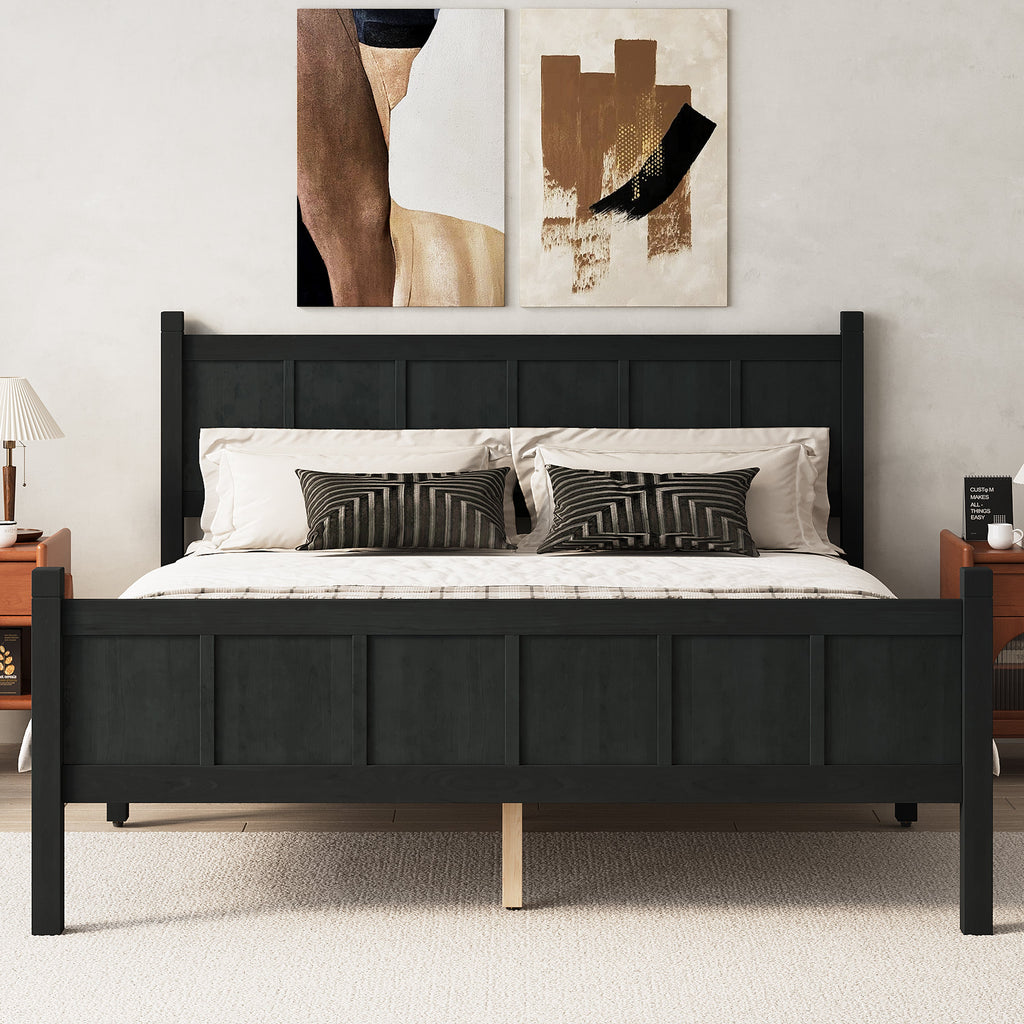 Queen Size Flat Panel Bed with Headboard & Footboard - Wood Finish