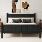 Queen Size Flat Panel Bed with Headboard & Footboard - Wood Finish