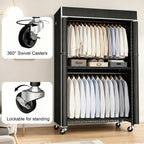 Freestanding Garment Rack with Dust Cover – Iron Frame, Mobile - Black