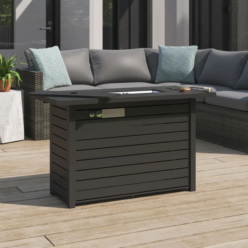 Outdoor Fire Pit Table With Lid and Fuel Versatility - Black or Dark Gray