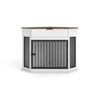 Corner Dog Crate with Fluted Drawer - White or Dark Brown