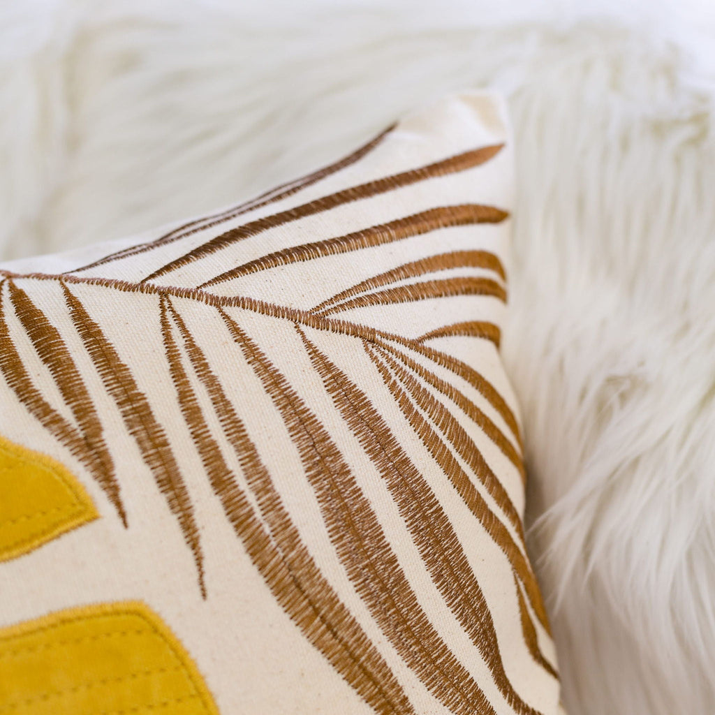 Autumn Vibes Leaf Accent Pillow with Soft Texture - Green, Dark Gray, Light Blue, Yellow, Orange