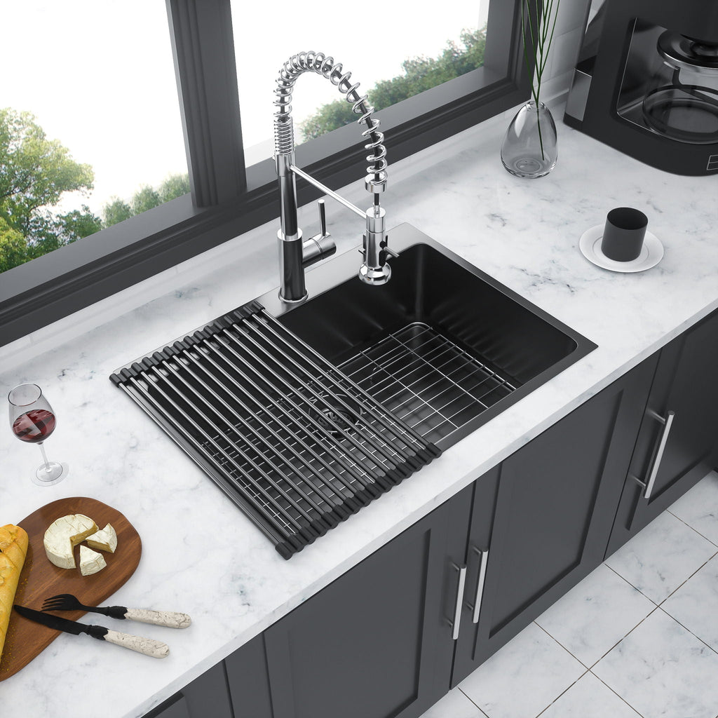 Topmount Kitchen Sink 16 Gauge Single Bowl with Nano Finish - Black